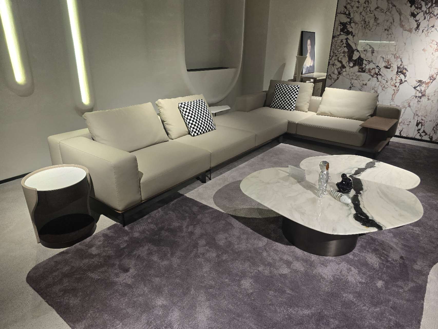 A soga and coffee table in a furniture show room