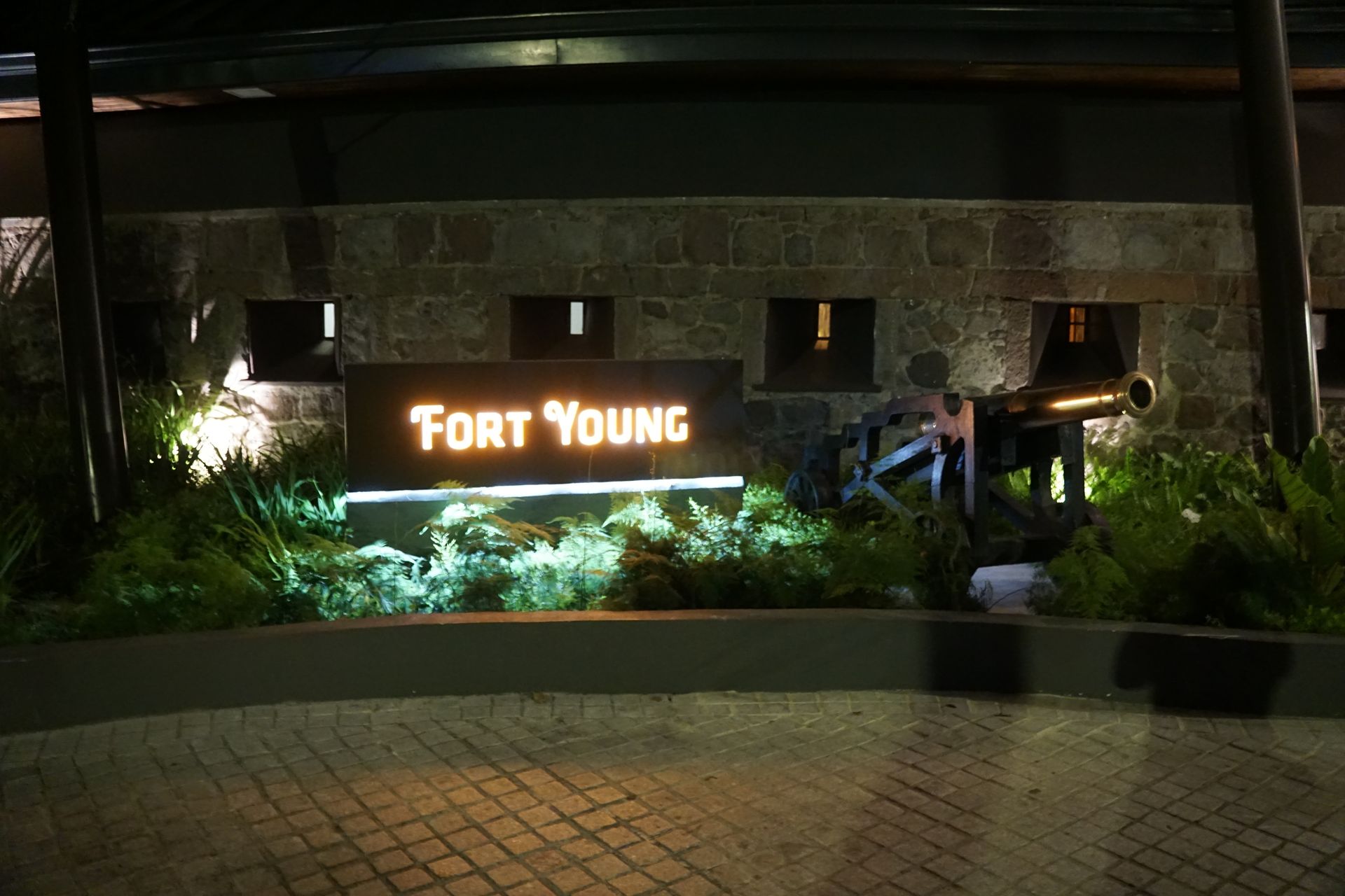 An outdoor sign reading FORT YOUNG